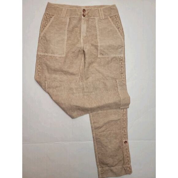 Sundance Pants Womens 6 Organia Lace Panel Linen Blend Relaxed Straight Bohemian - Picture 3 of 8